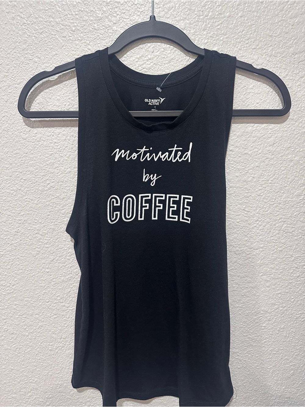 Old Navy Black Women’s Muscle Tank with “Motivated by Coffee” Graphic